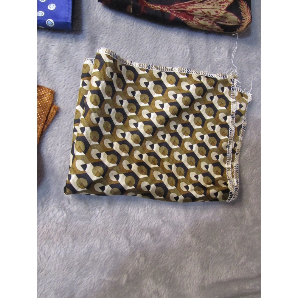 Mens Pocket Square Lot 4pc Blue Medallion Gold Dot Geometric Tropical Pattern - Picture 3 of 6